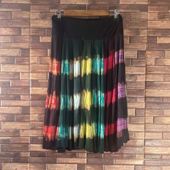 Womens Medium Black Hippie Tie Dye Rayon Skirt - Picture 2 of 8